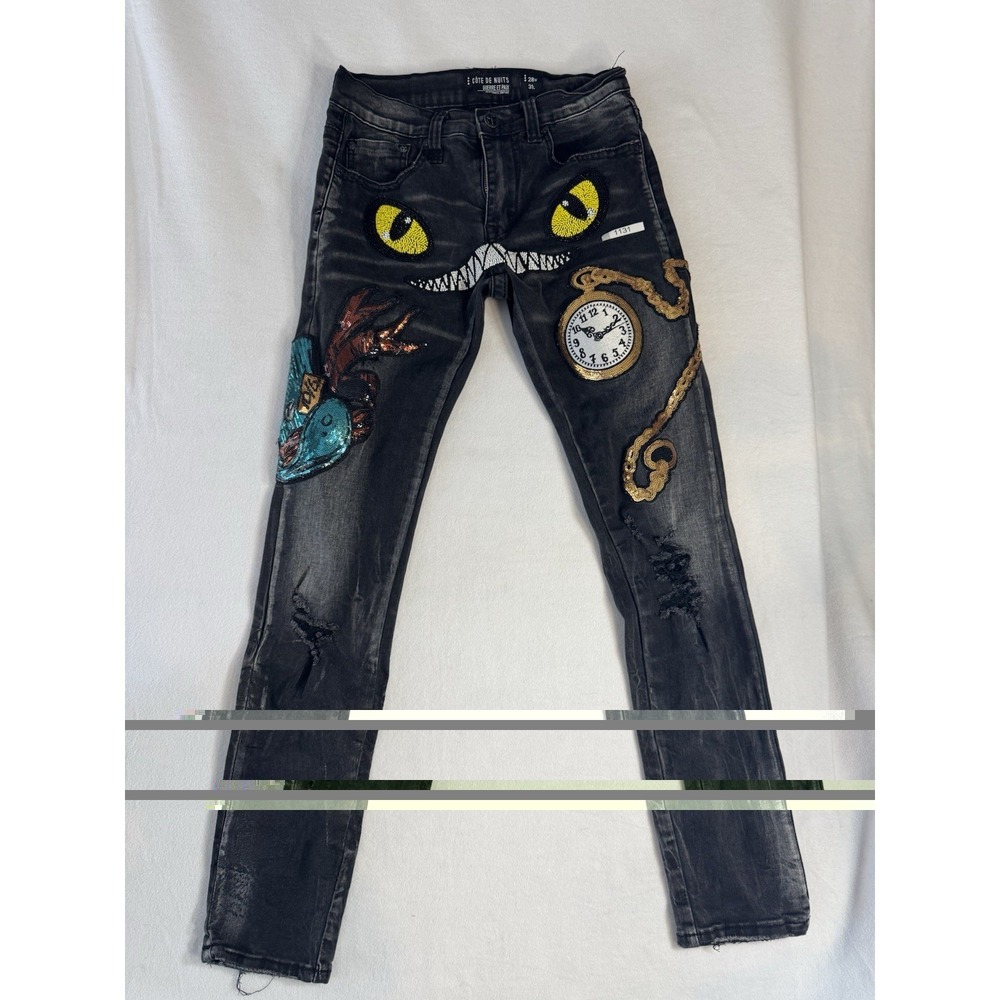 Cote De Nuits Premium Men's Denim "Alice In Wonderland" Straight Jeans 28Wx31L